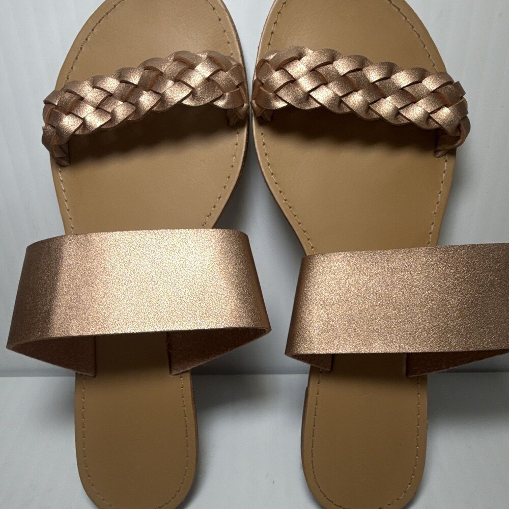 Wild Diva Lounge Braided Strap Slide Sandals Rose Gold Faux Leather Women’s 8 - Picture 8 of 8